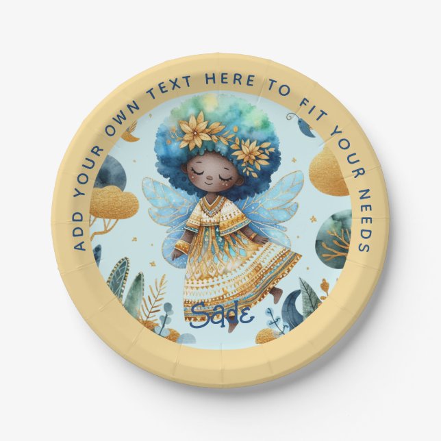 African Fairy Birthday Teal Gold Pink Princess Paper Plate (Front)