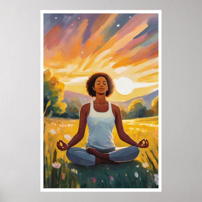 African field Yoga at sunset Poster (Front)