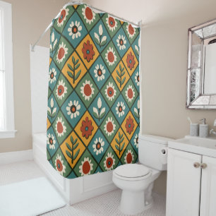 African Floral Tile Art Shower Curtain