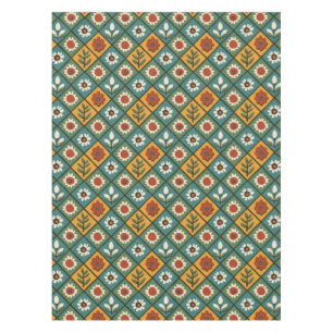 African Floral Tile Art Tablecloth