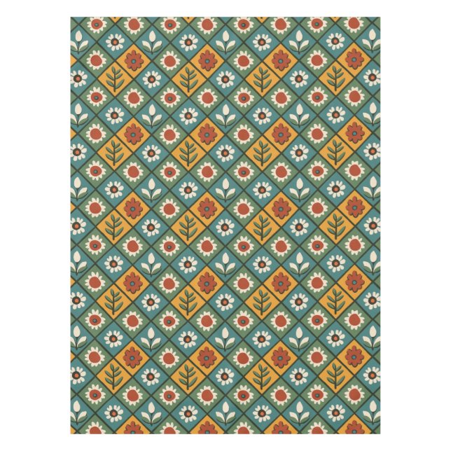 African Floral Tile Art Tablecloth (Front)