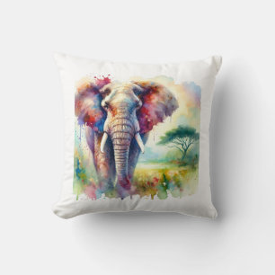 African Forest Elephant 250624AREF102 - Watercolor Cushion