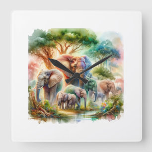 African Forest Elephant 300524AREF126 - Watercolor Square Wall Clock