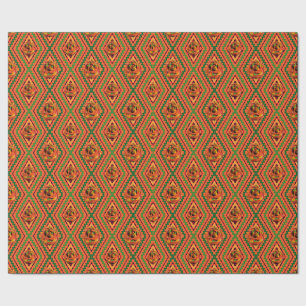 African Geometric Kente Rose Wrapping Paper