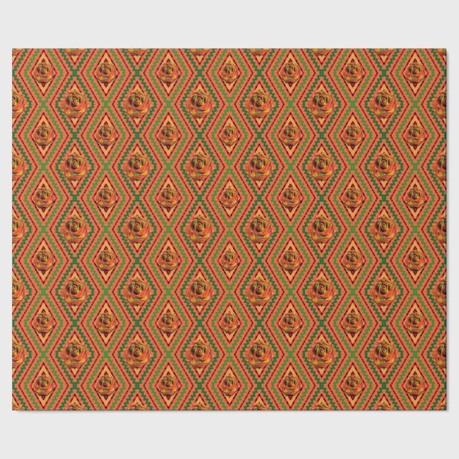 African Geometric Kente Rose Wrapping Paper (Seam)