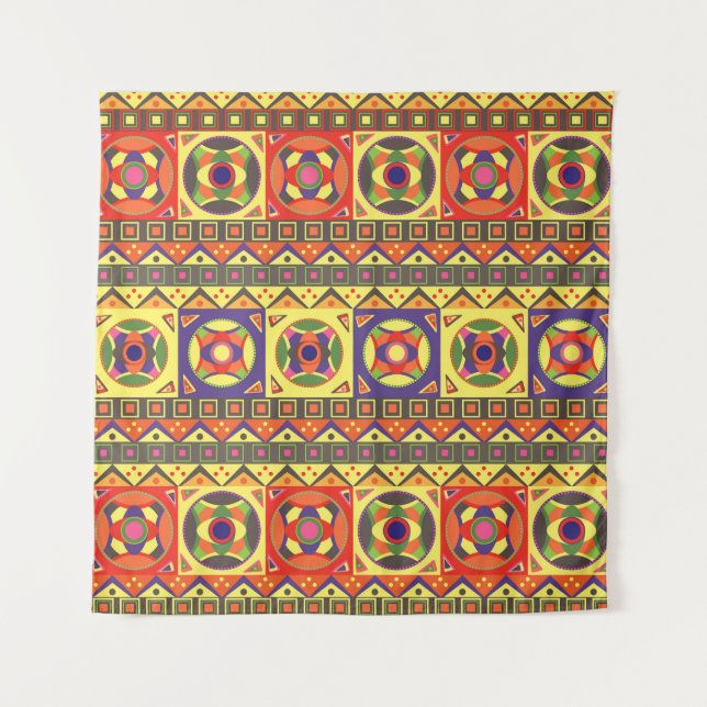 African Geometric Shapes Vintage Tapestry (Front)