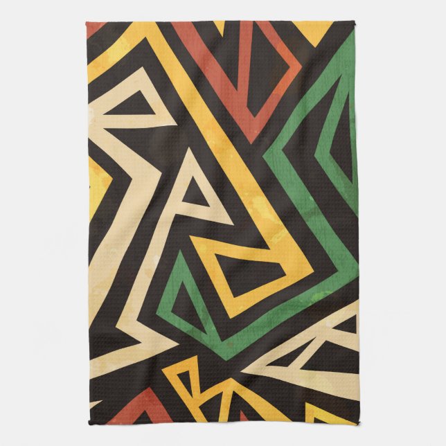 African Geometric Tribal Pattern Tea Towel (Vertical)