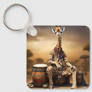 African Giraffe Bongo Drum Player, Key Ring