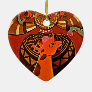African Giraffe Traditional Art Print   Whimsical  Ceramic Tree Decoration
