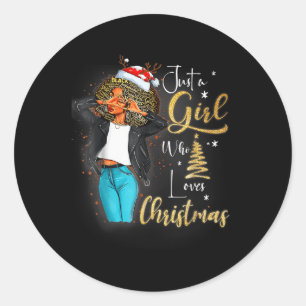 African Girl American Melanin Christmas Santa Hat  Classic Round Sticker