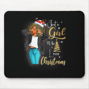 African Girl American Melanin Christmas Santa Hat  Mouse Pad