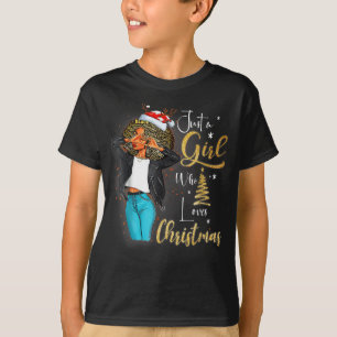 African Girl American Melanin Christmas Santa Hat T-Shirt