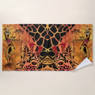 African Girl and Giraffe Beach Towel