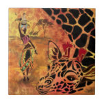 African Girl and Giraffe Ceramic Tile<br><div class="desc">African Girl and Giraffe Ceramic Tiles MIGNED Painting Art Design</div>