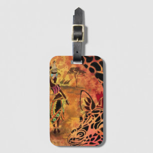 African Girl and Giraffe - Friends - Art Drawing - Luggage Tag