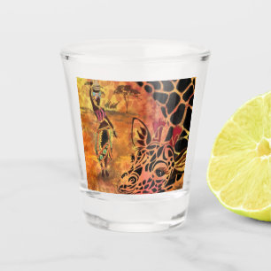 African Girl and Giraffe - Friends - Art Drawing - Shot Glass
