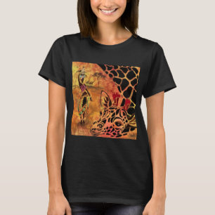 African Girl and Giraffe - Friends - Art Drawing  T-Shirt