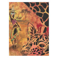 African Girl and Giraffe - Friends - Art Drawing -