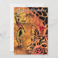 African Girl and Giraffe  Friends - Happy Birthday