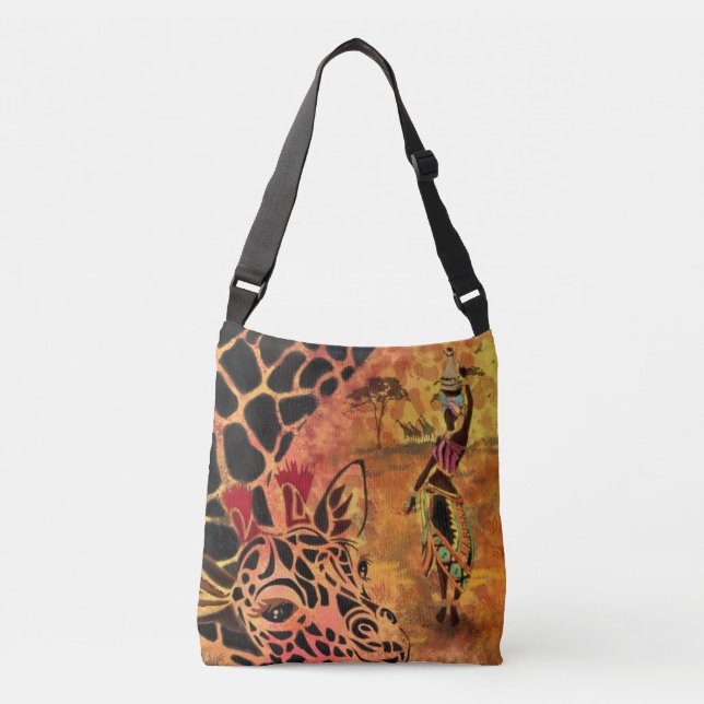 African Girl and Giraffe - Friends - Painting - Crossbody Bag (Front)