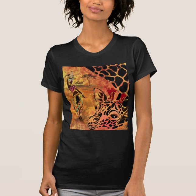 African Girl and Giraffe T-Shirt Friends (Front)