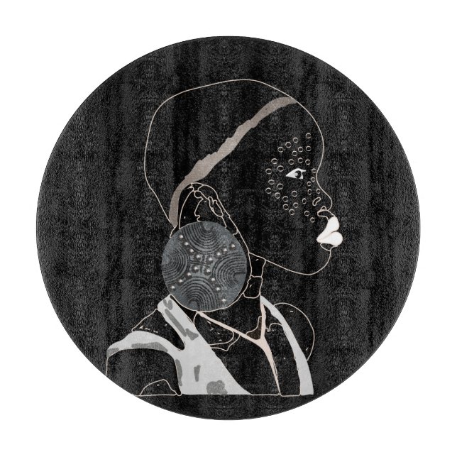 African Girl Black and White Artwork Cutting Board (Front)
