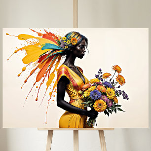 African girl ethnic fashion chrysanthemum floral canvas print