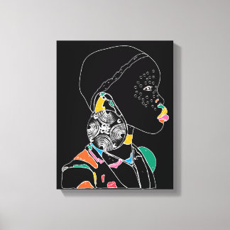 African Girl Line Art Colourful Canvas Print
