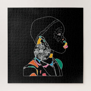 African Girl Line Art Colourful Jigsaw Puzzle