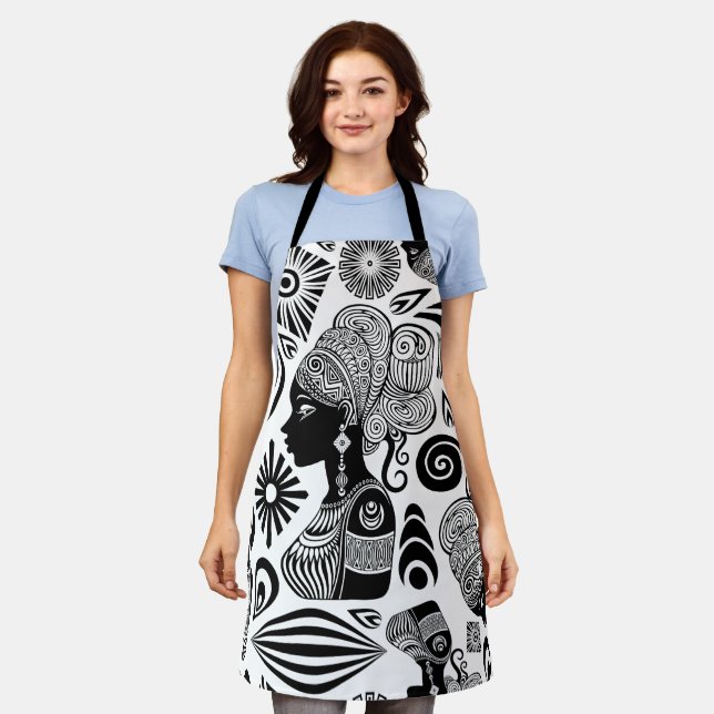 African Girl Portrait Tribal Tattoo Apron (Worn)