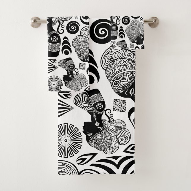 African Girl Portrait Tribal Tattoo Bath Towel Set (Insitu)