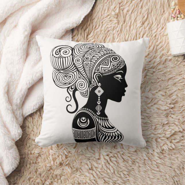 African Girl Portrait Tribal Tattoo Cushion (Blanket)