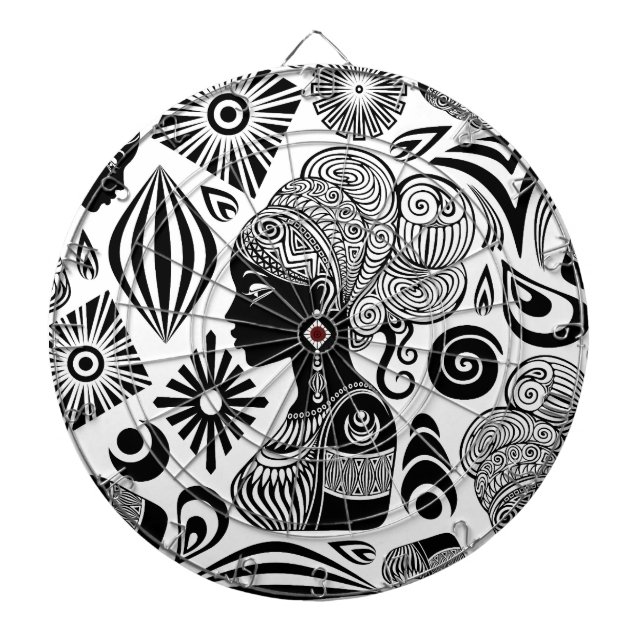 African Girl Portrait Tribal Tattoo Dartboard (Front)