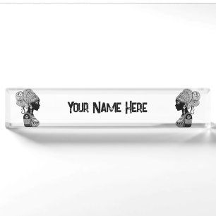 African Girl Portrait Tribal Tattoo Nameplate