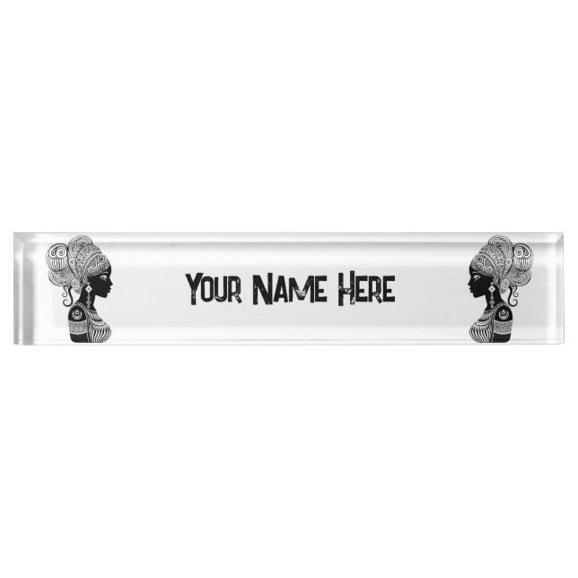African Girl Portrait Tribal Tattoo Nameplate (Front)