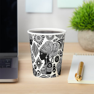 African Girl Portrait Tribal Tattoo Paper Cups