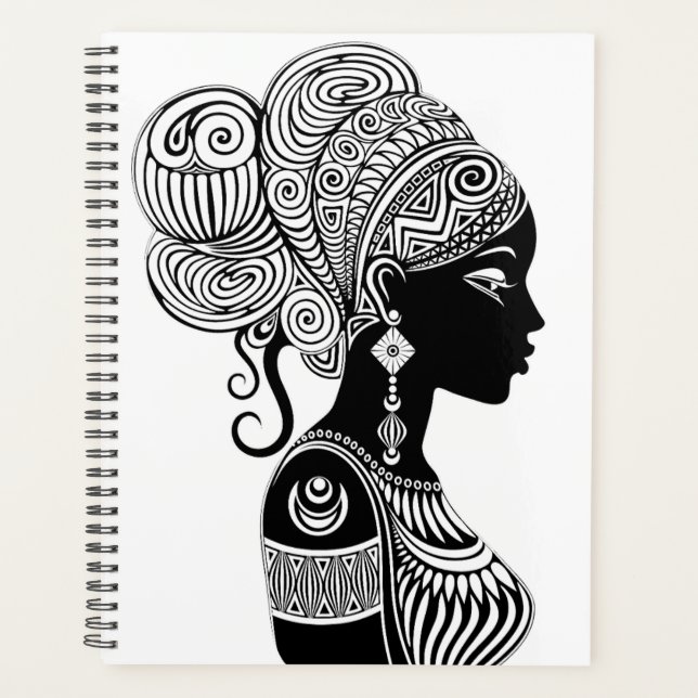African Girl Portrait Tribal Tattoo Planner (Front)