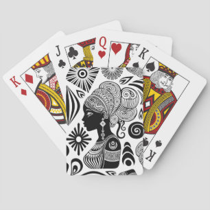 African Girl Portrait Tribal Tattoo Playing Cards