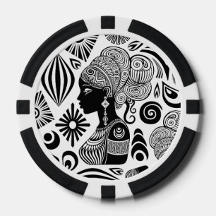 African Girl Portrait Tribal Tattoo Poker Chips