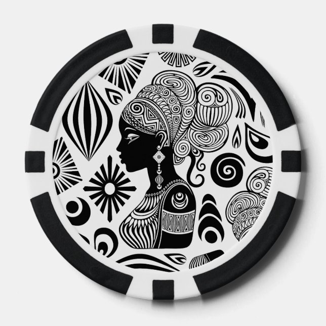 African Girl Portrait Tribal Tattoo Poker Chips (Front)