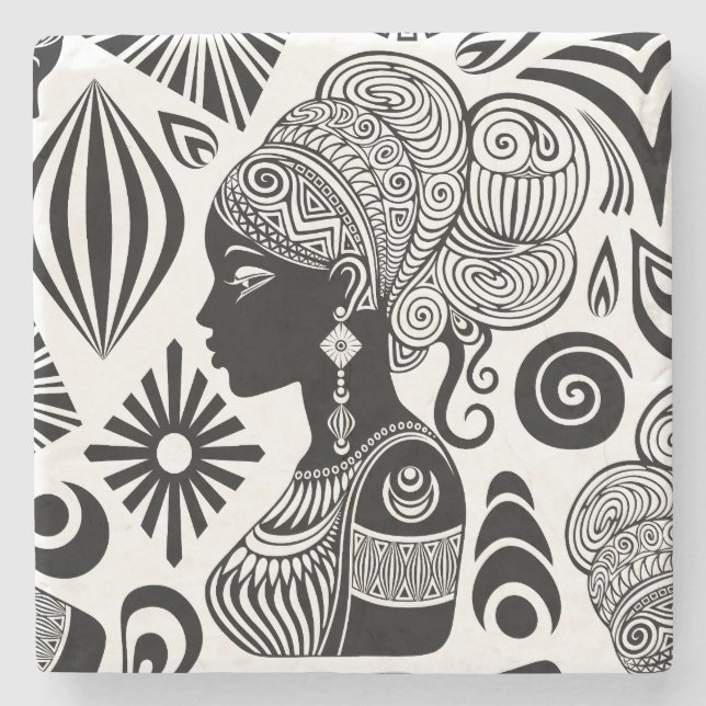 African Girl Portrait Tribal Tattoo Stone Coaster (Front)