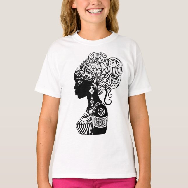 African Girl Portrait Tribal Tattoo T-Shirt (Front)