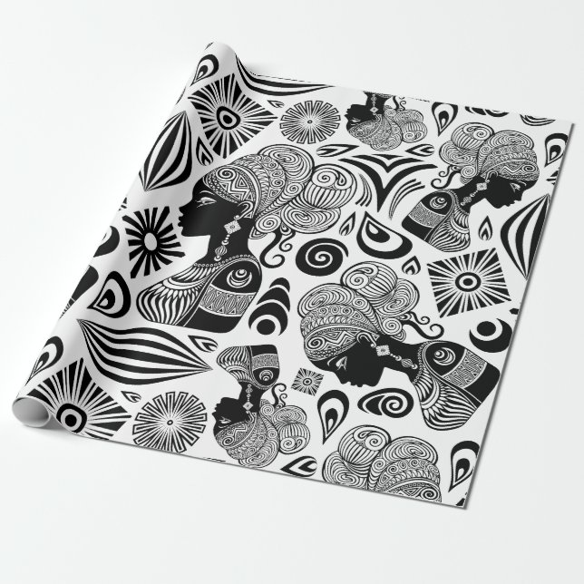 African Girl Portrait Tribal Tattoo Wrapping Paper (Unrolled)