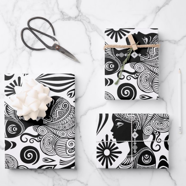 African Girl Portrait Tribal Tattoo Wrapping Paper Sheet (Front)