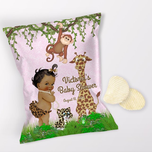 African Girl Safari Baby Shower Chip Bag Wrapper (1 ounce snack bag wrapper flyer. )
