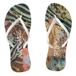 African Gold Abstract painting Jandals