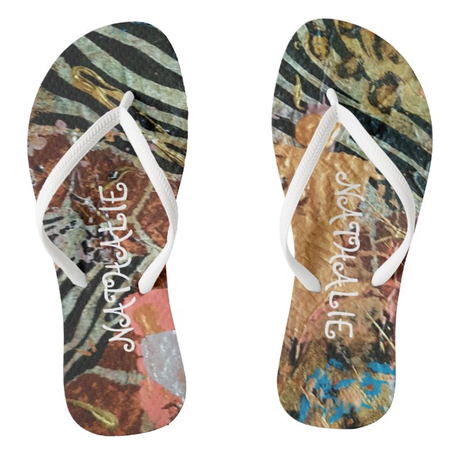 African Gold Abstract painting Jandals (Footbed)