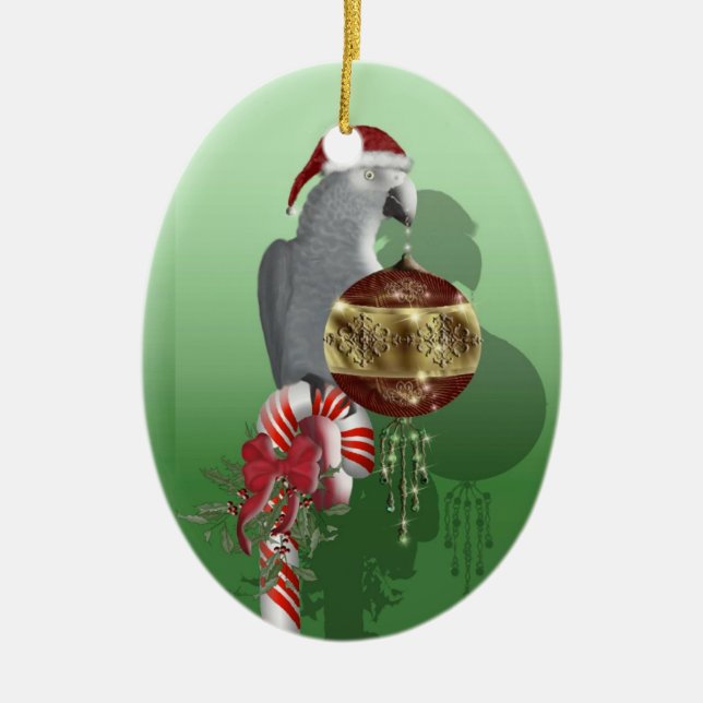 African Grey Ceramic Tree Decoration (Front)