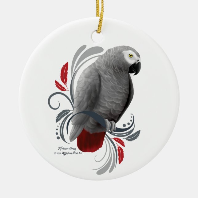 African Grey Ceramic Tree Decoration (Front)