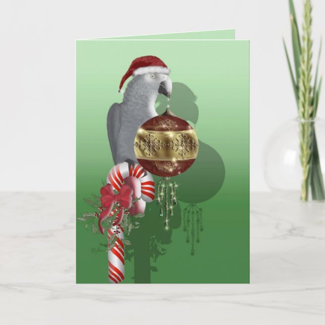 African Grey Christmas Holiday Card (Front)